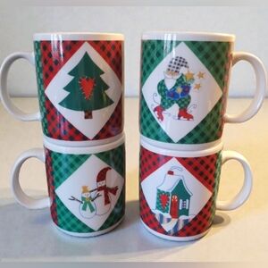 Welcome Winter Ro Gregg Coffe Mugs ,set of 4, discountinued Pattern 1998 Vintage